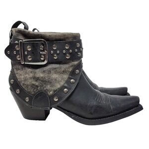 Ariat Defiance Foldover Belted Snip Toe Short Leather Studded Boots Size 6.5 B